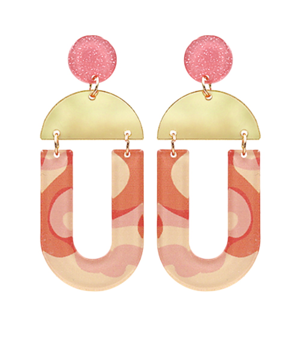 PEACH MULTI PRINT U SHAPE EARRINGS