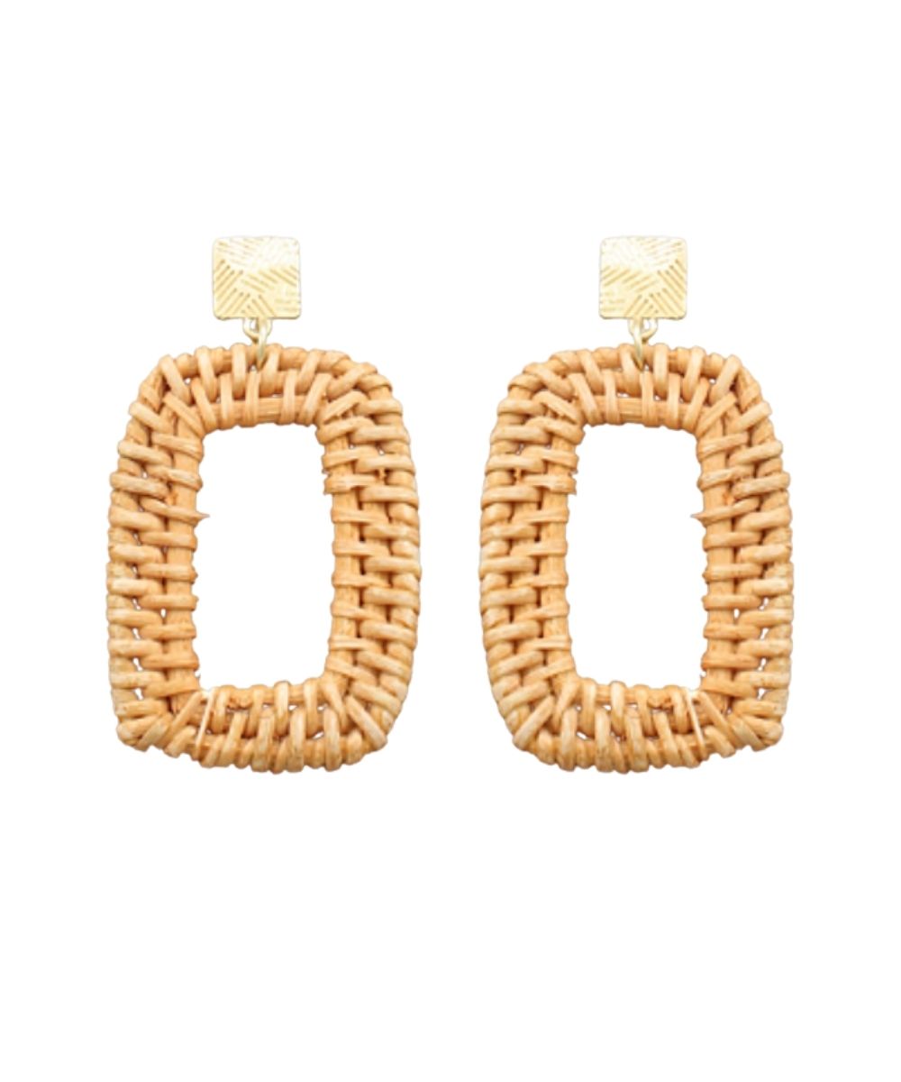 LIGHT BROWN RATTAN RECTANGLE EARRINGS