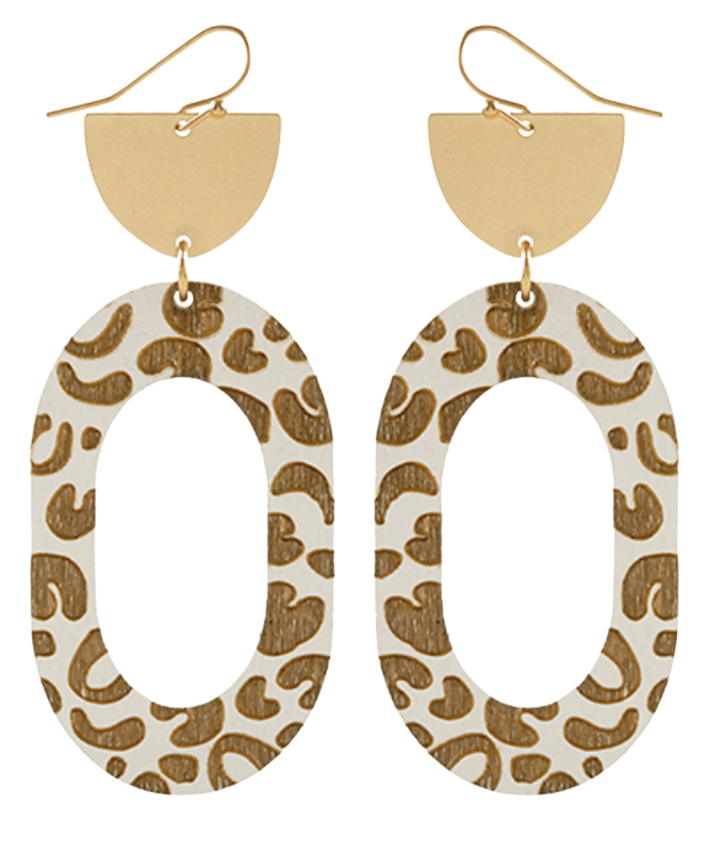 WHITE LEOPARD WEDGE & PRINTED WOOD EARRINGS