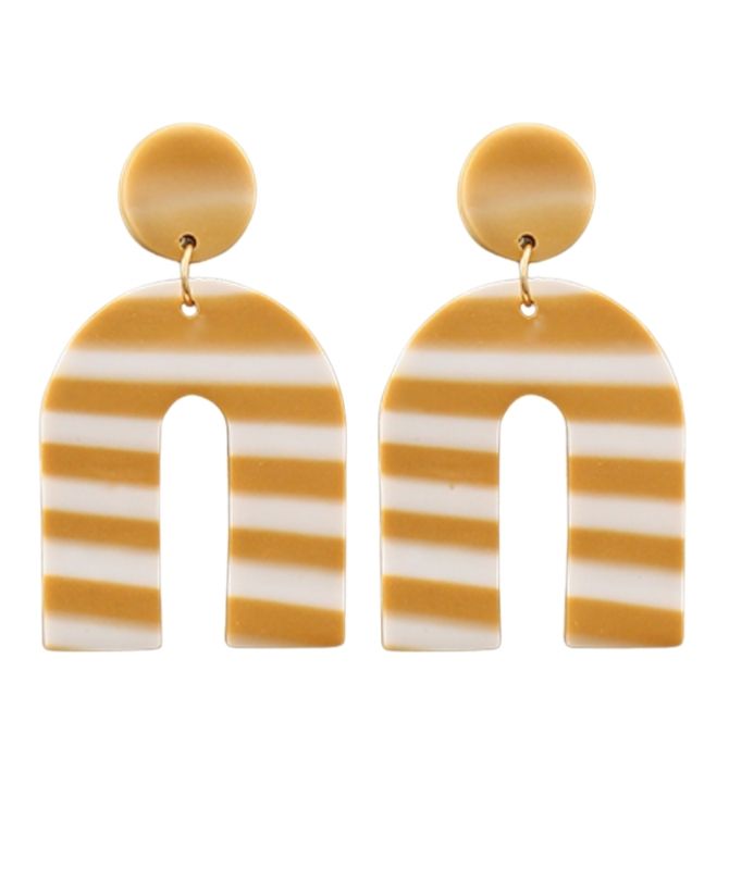 MUSTARD STRIPE CLAY ARCH DANGLE EARRINGS