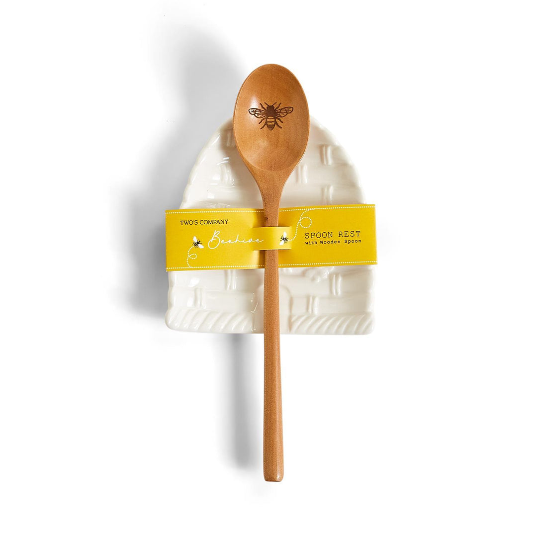TWO'S CO. BEE SPOON REST W/ WOODEN SPOON