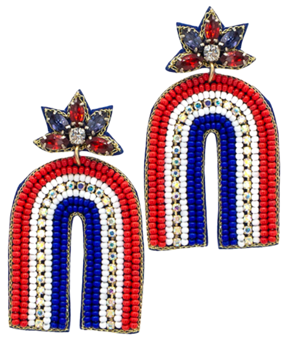 RED WHITE BLUE STRIPE ARCH EARRINGS