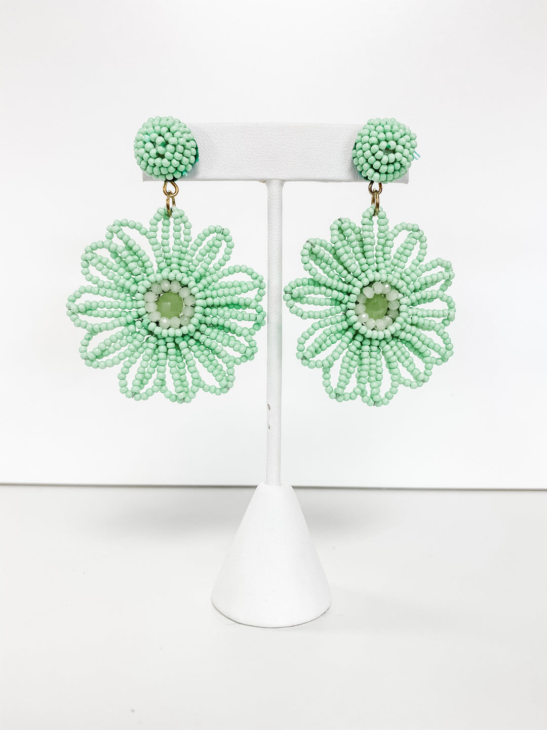 MINT BEADED FLOWER EARRINGS