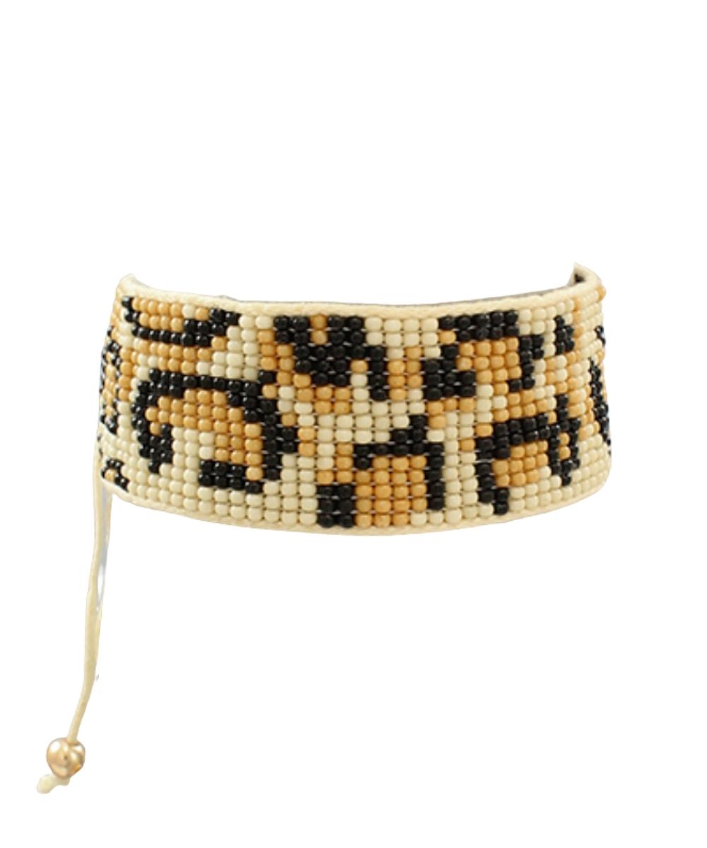 BEIGE LEOPARD PATTERN BEAD BRACELET