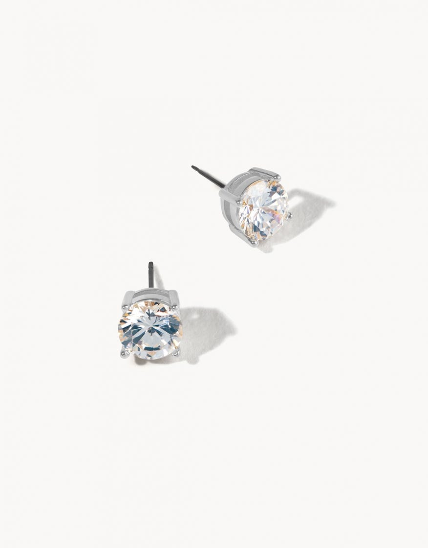 SILVER SPARKLE STUD EARRING CRYSTAL