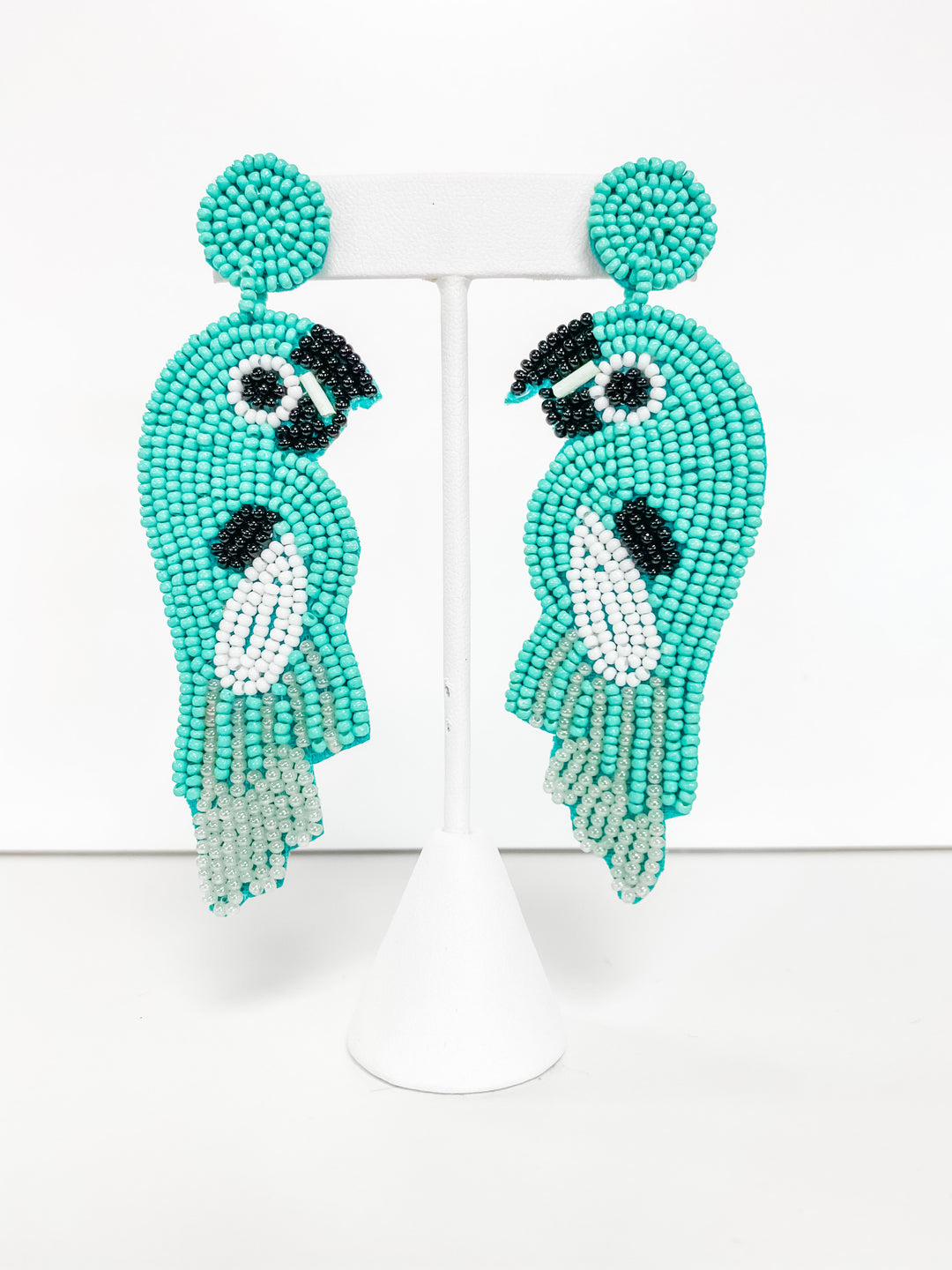 TURQUOISE BEADED PARROT EARRINGS