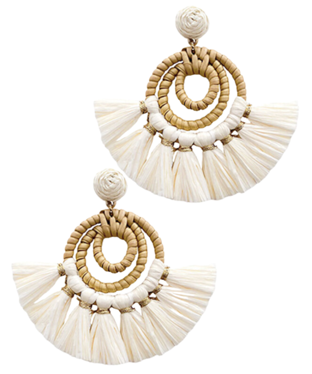 White cheap raffia earrings