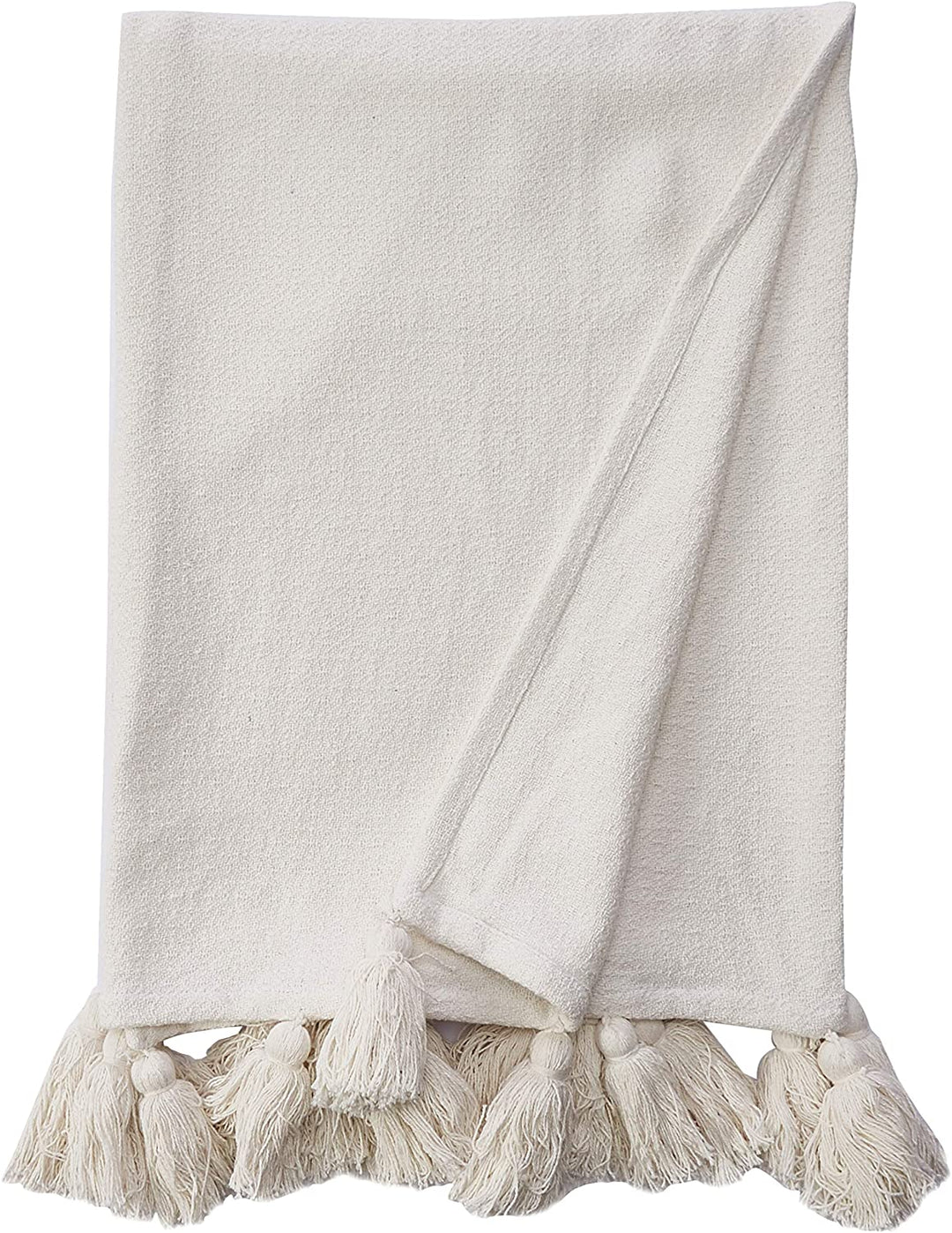 WOVEN TASSEL THROW - WHITE