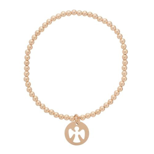 EXTENDS - CLASSIC GOLD 3MM BEAD BRACELET, GUARDIAN ANGEL CHARM
