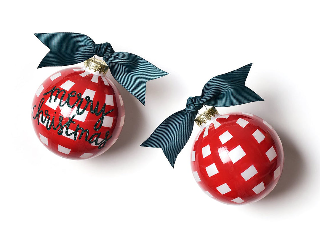 MERRY CHRISTMAS GINGHAM GLASS ORNAMENT