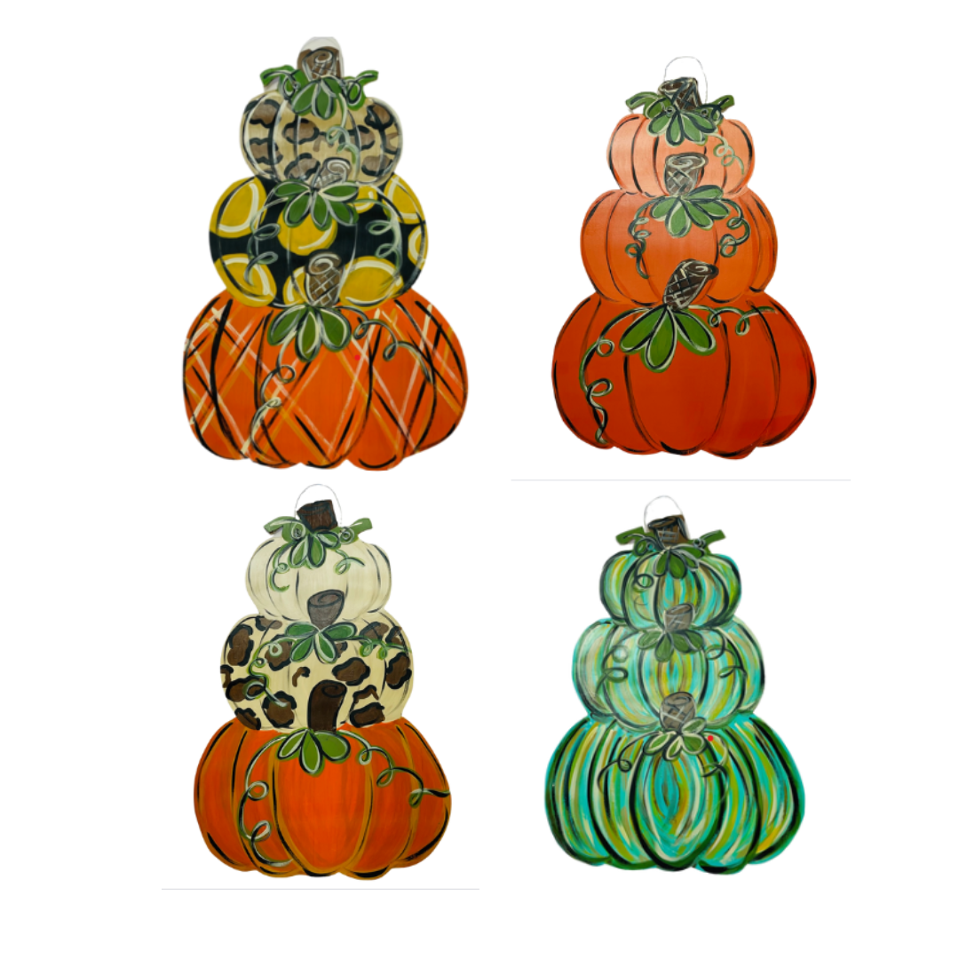 Abstract Chinoiserie Pumpkin Stack Fall Door Hanger