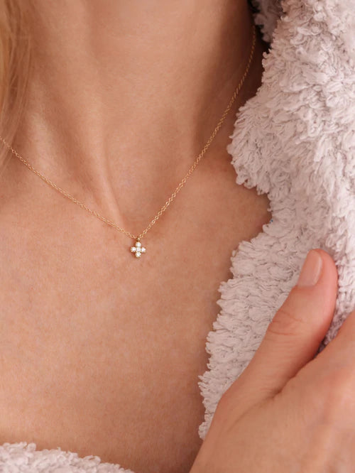 14KT GOLD AND DIAMOND SIGNATURE CROSS NECKLACE