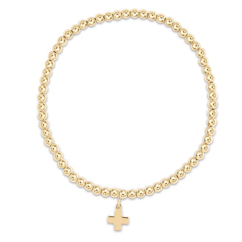 CLASSIC GOLD 3MM BEAD BRACELET, SIGNATURE CROSS GOLD CHARM