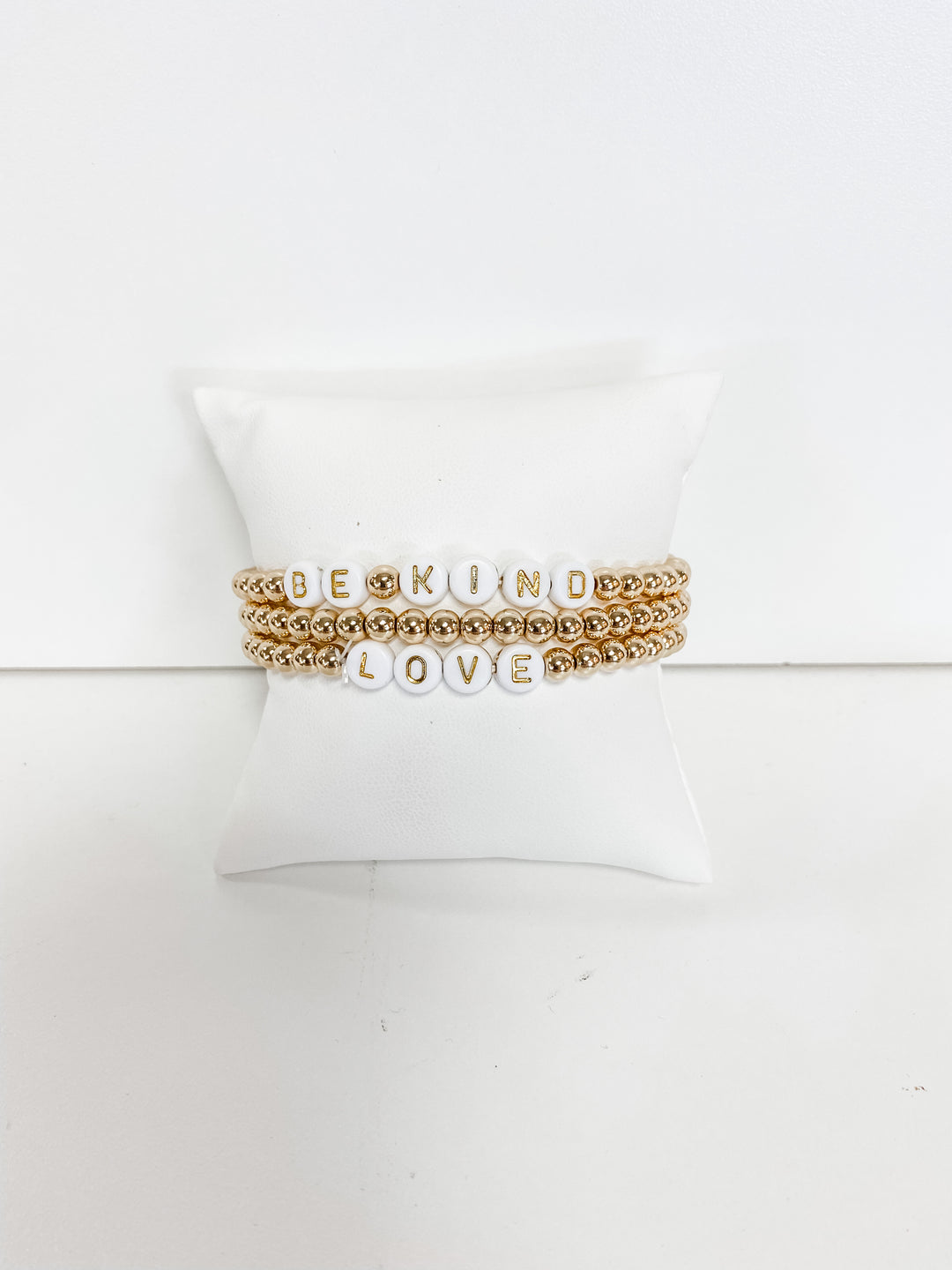 BE KIND & LOVE GOLD BEADED BRACELET