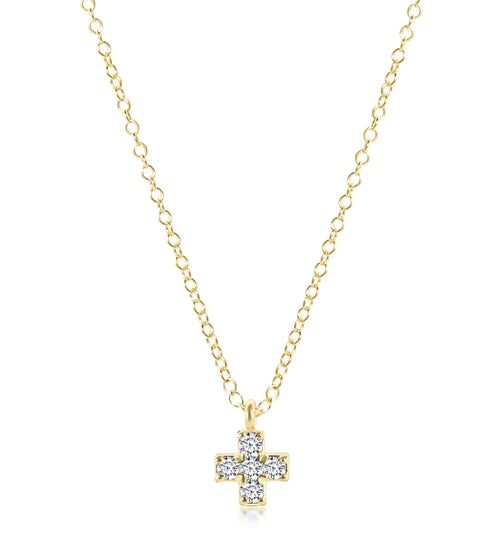 14KT GOLD AND DIAMOND SIGNATURE CROSS NECKLACE