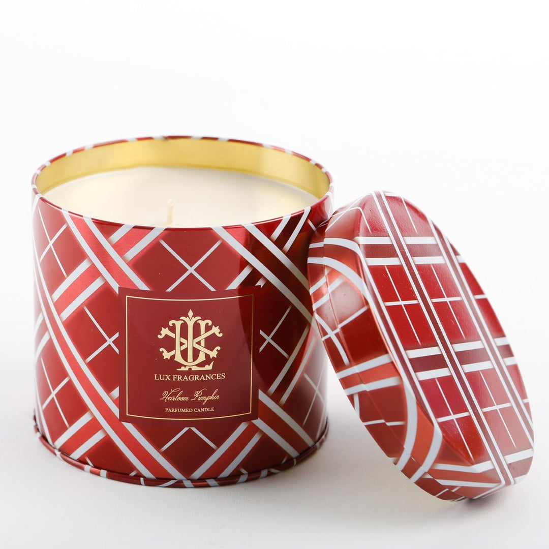 18 OZ HEIRLOOM PUMPKIN ROUND CANDLE TIN