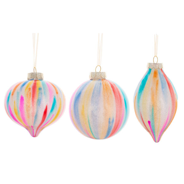 colorful rainbow ornaments, three shapes