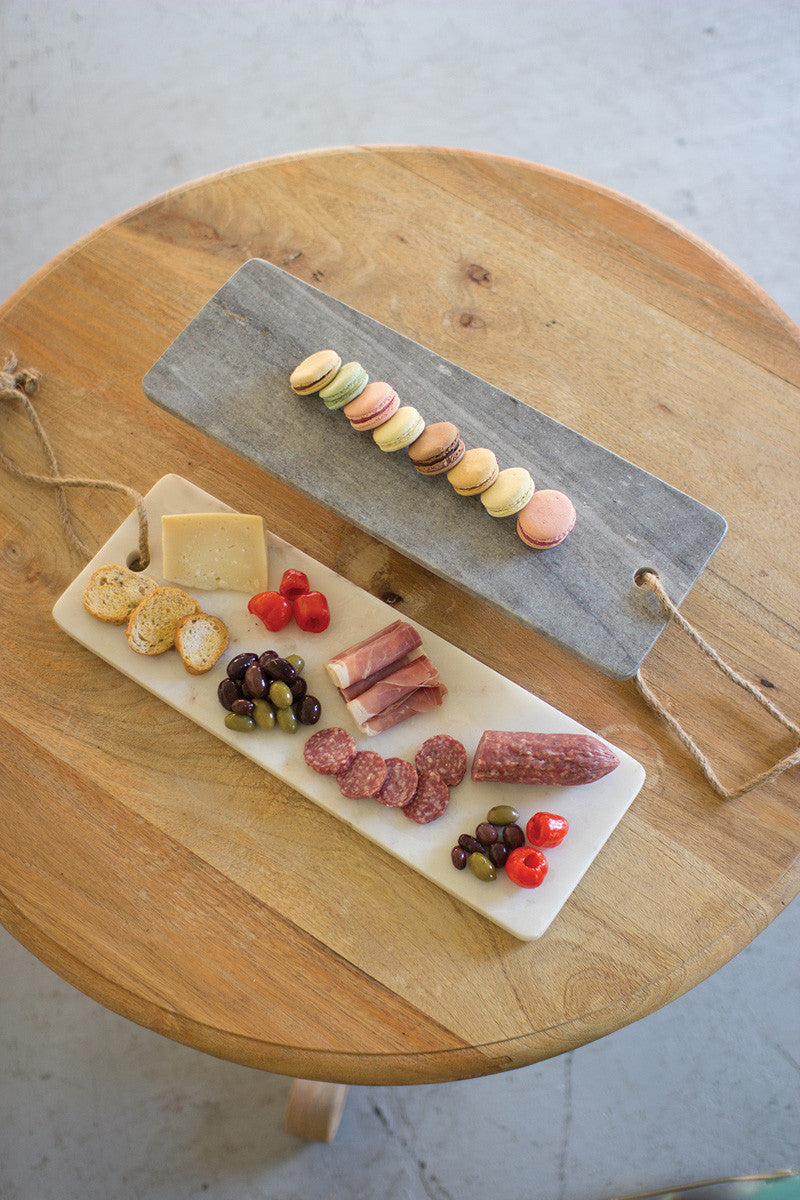 MARBLE LONG CUTTING BOARD WITH ROPE HANDLES