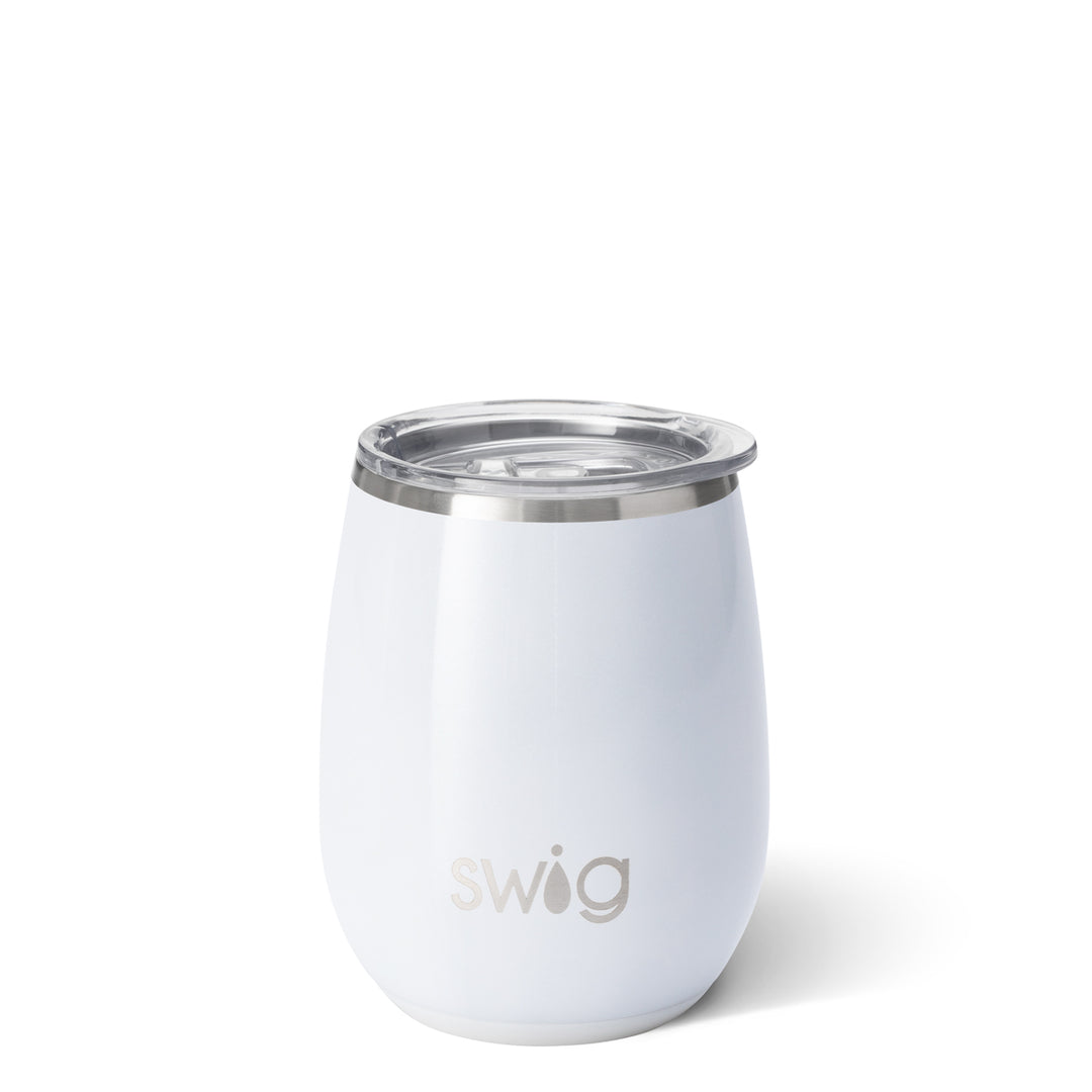 SWIG SHIMMER DIAMOND WHITE STEMLESS WINE CUP, 14OZ