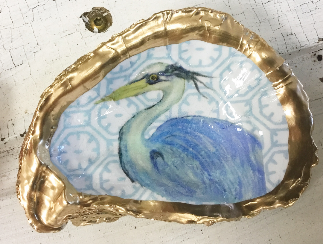 BLUE HERON OYSTER SHELL DISH