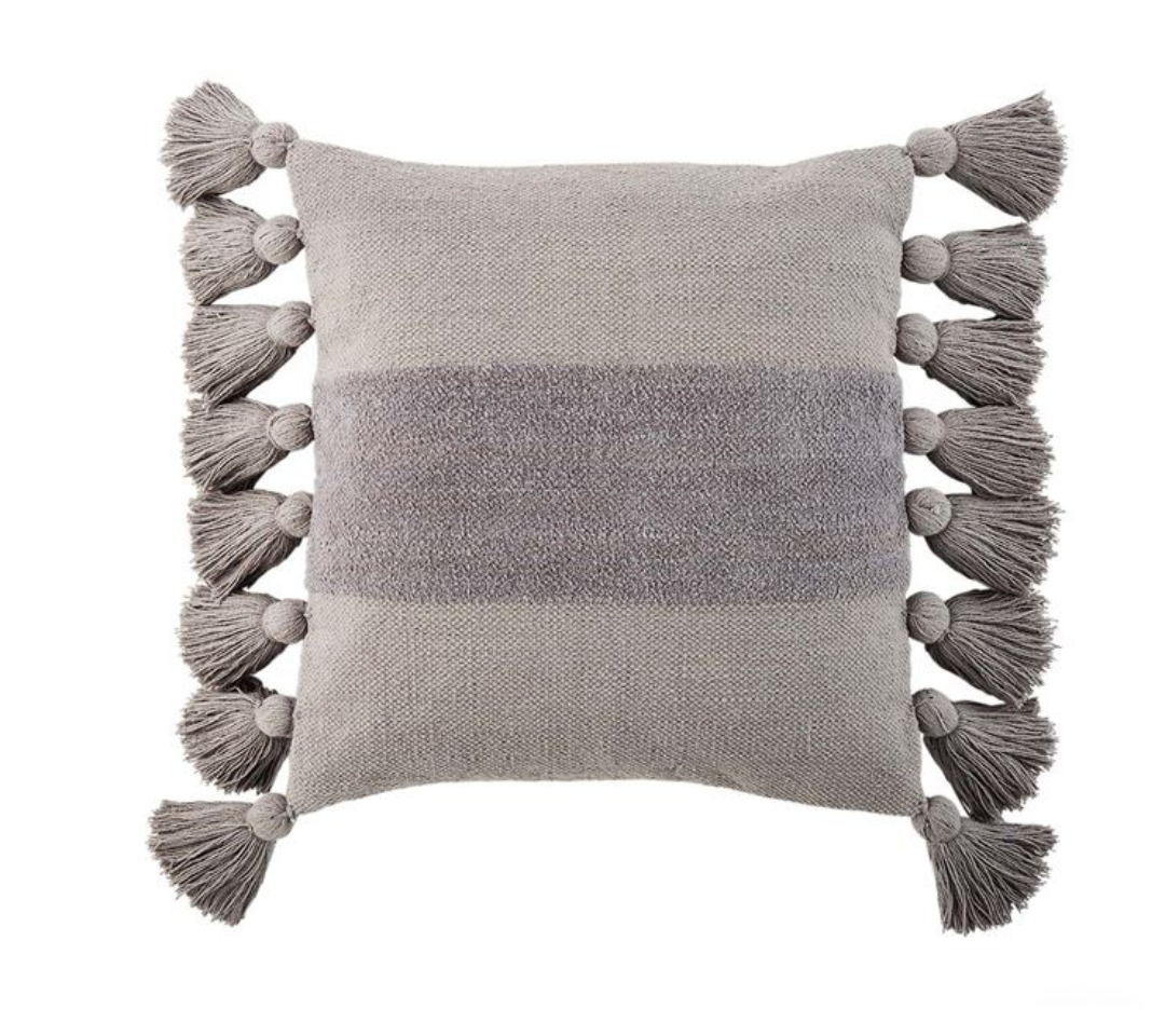 GREY SQUARE TASSEL PILLOW