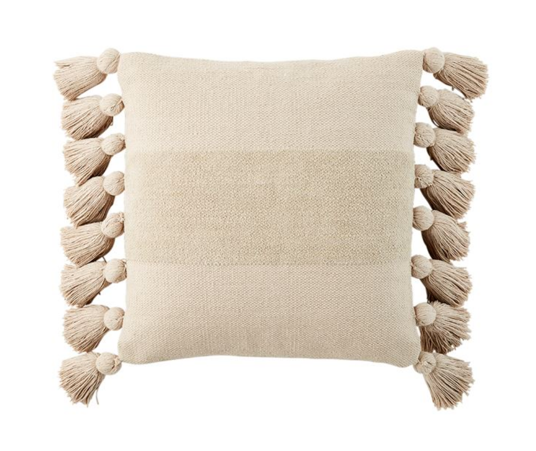 TAN SQUARE TASSEL PILLOW