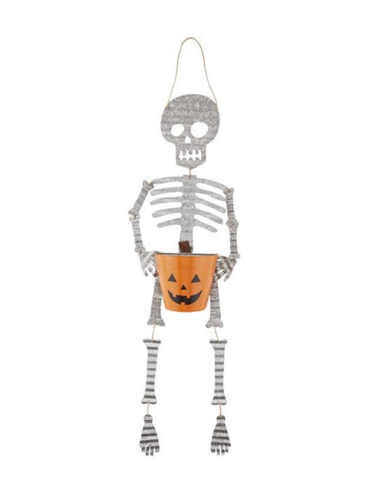 TIN SKELETON CANDY BASKET HANGER