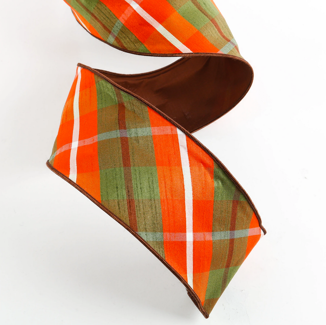 FINAL SALE OLIVE, ORANGE, BROWN PLAID RIBBON