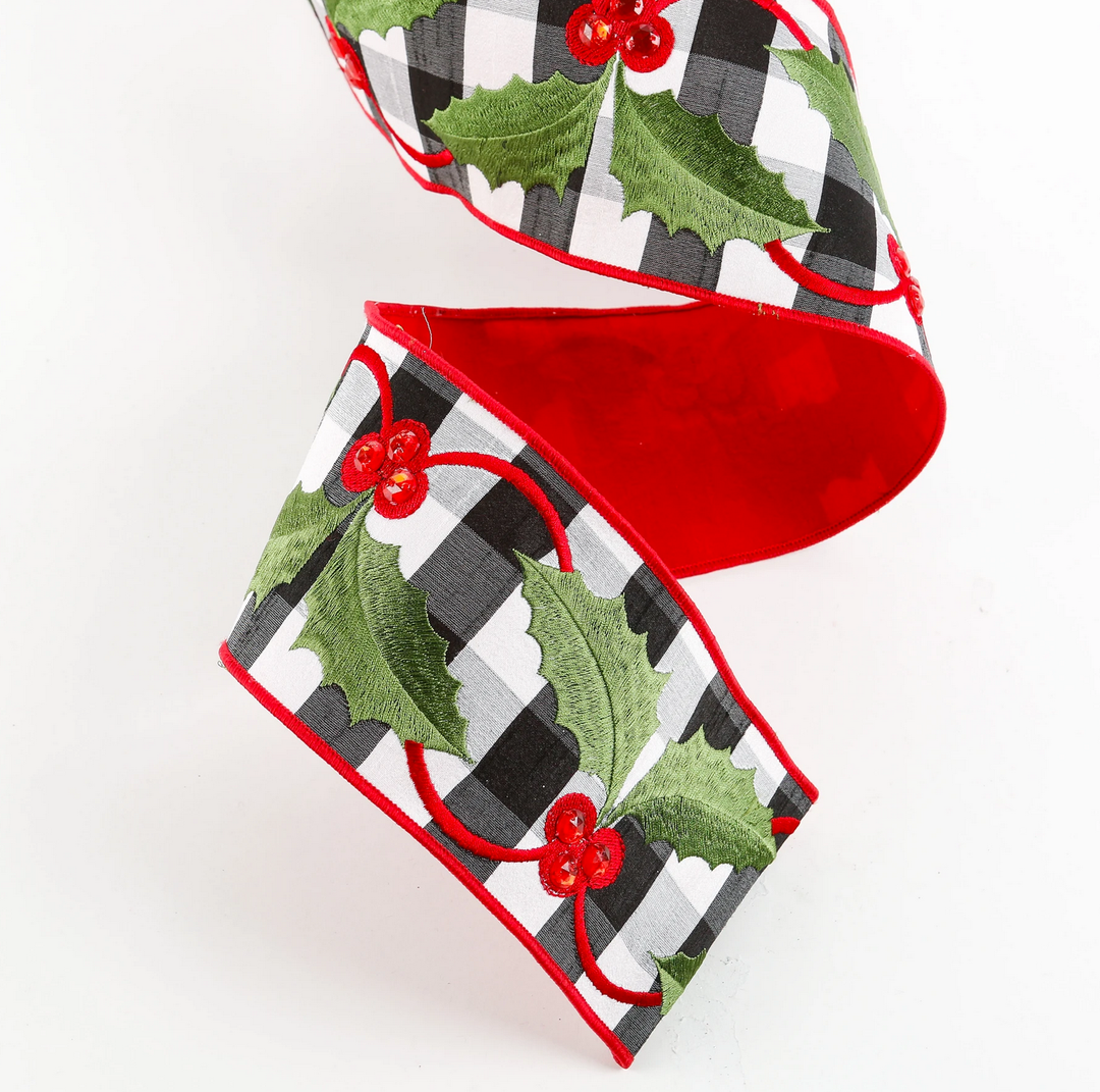 BLACK BUFFALO PLAID HOLLY RIBBON