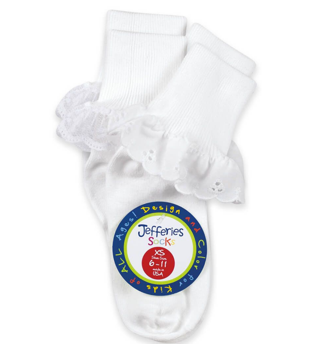 2 PACK EYELET & FANCY LACE CUFF SOCKS