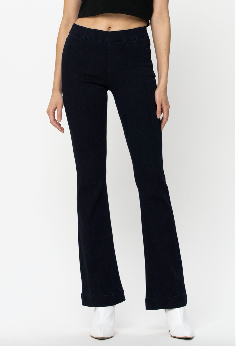 DARK DENIM MID RISE FLARE JEGGING