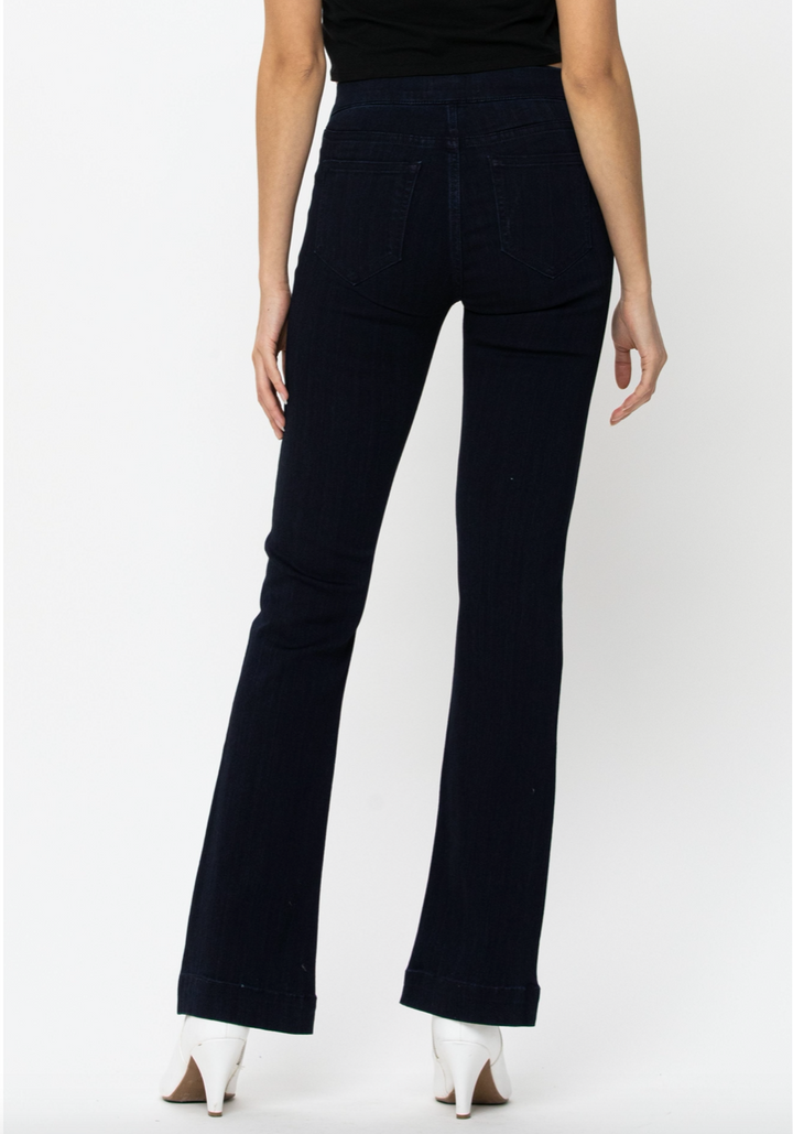 DARK DENIM MID RISE FLARE JEGGING