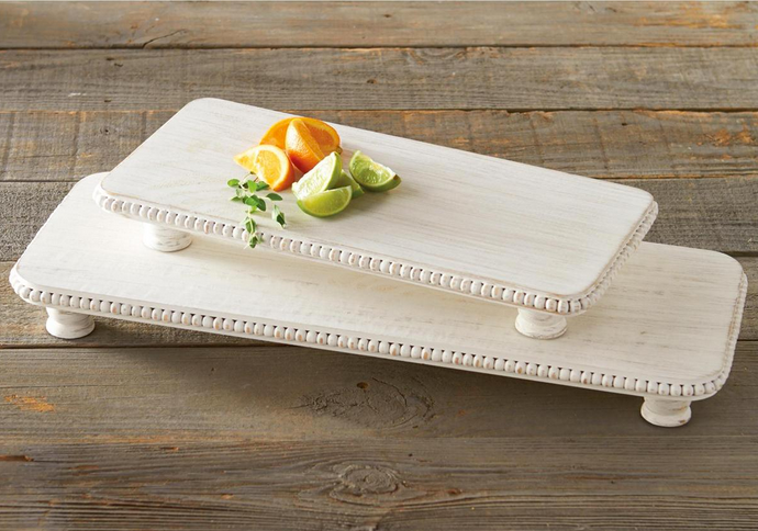 WHITE BEADED SERVING BOARD SET