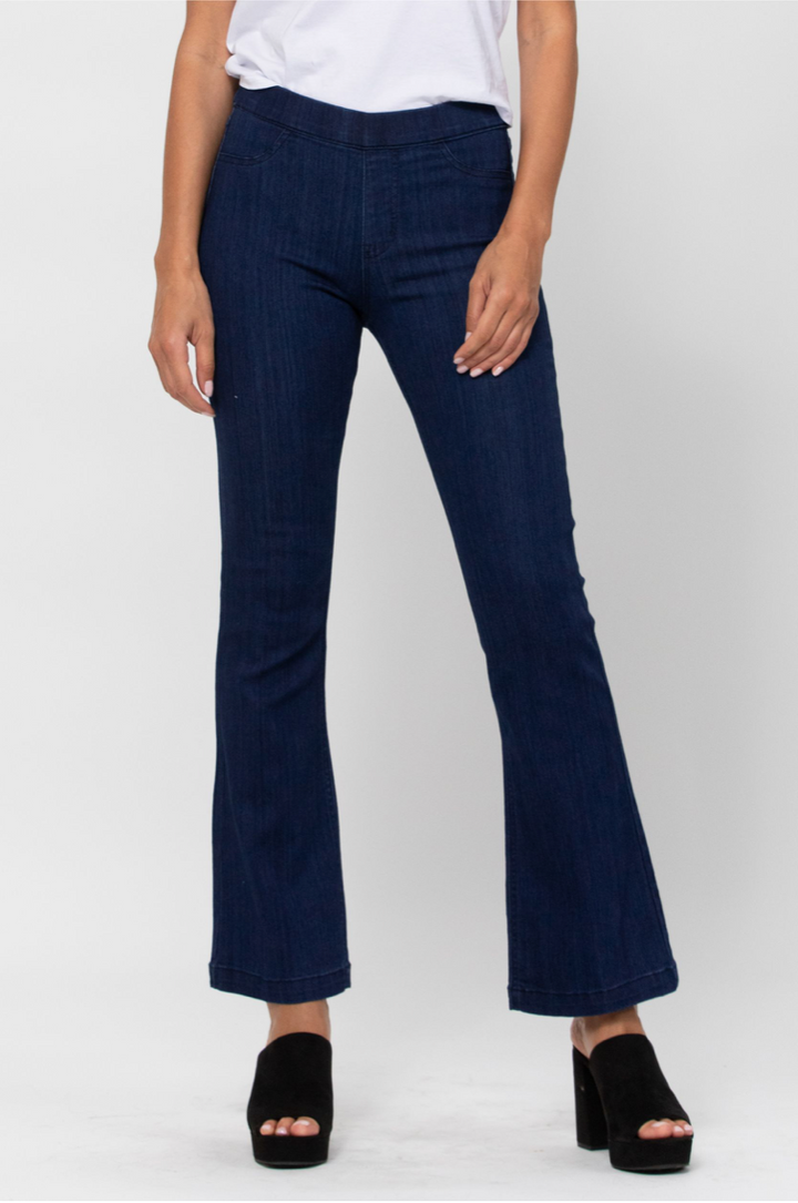 DARK DENIM MID RISE FLARE JEGGING 30"