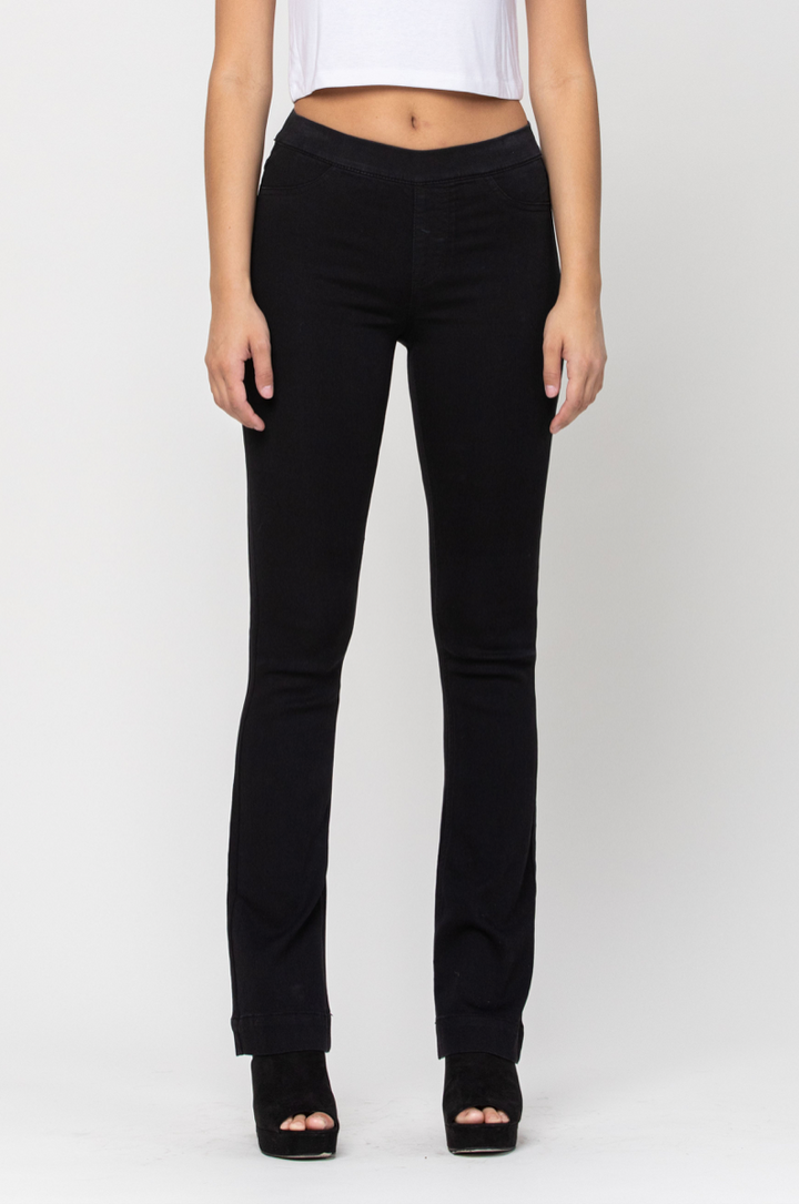 BLACK MID RISE FLARE JEGGING