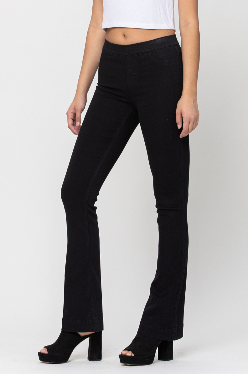 BLACK MID RISE FLARE JEGGING