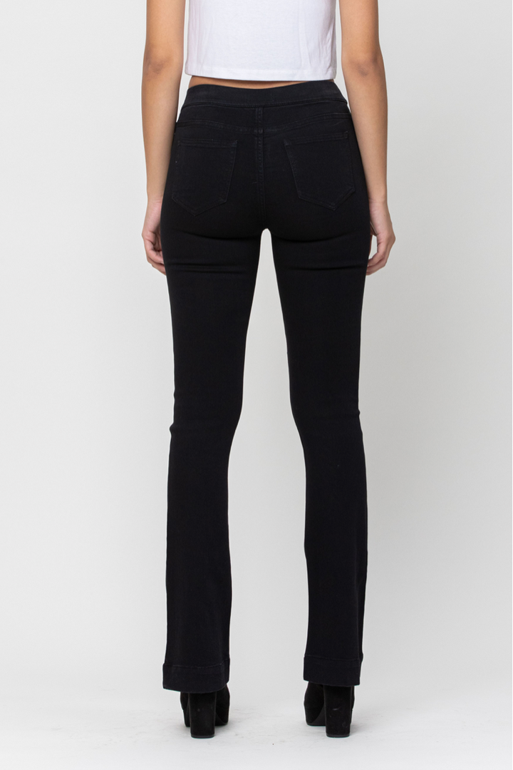 BLACK MID RISE FLARE JEGGING