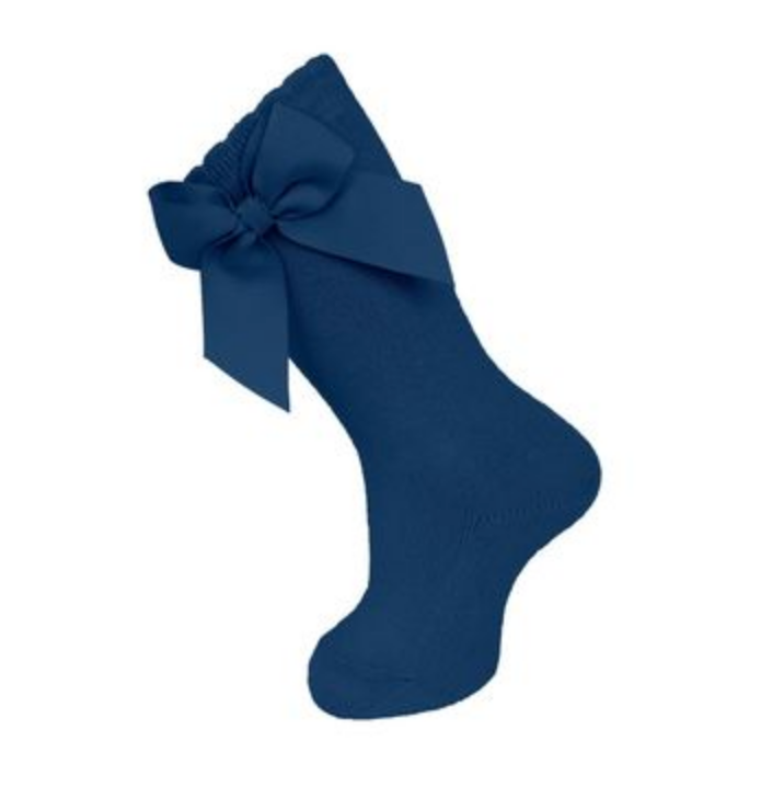 NAVY SIDE BOW KNEE HIGH SOCKS