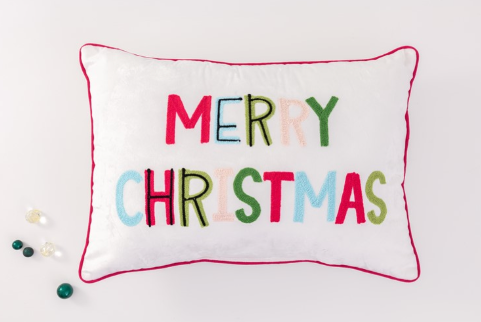 MERRY CHRISTMAS EMBROIDERED PILLOW