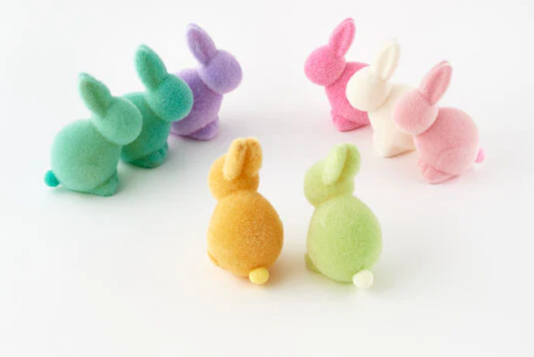 FLOCKED BUNNY WITH POM POM TAIL