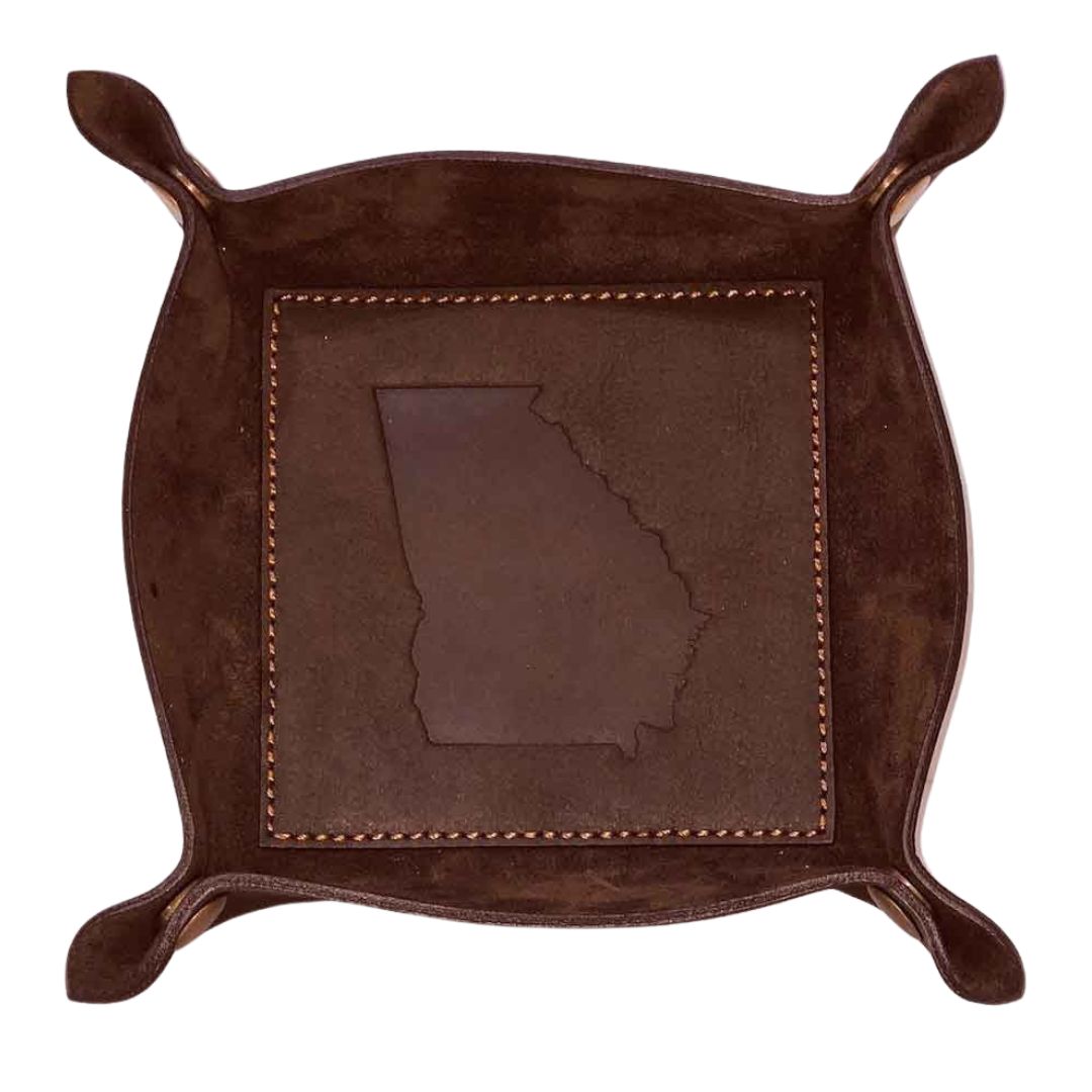 DARK BROWN GEORGIA LEATHER EMBOSSED VALET TRAY
