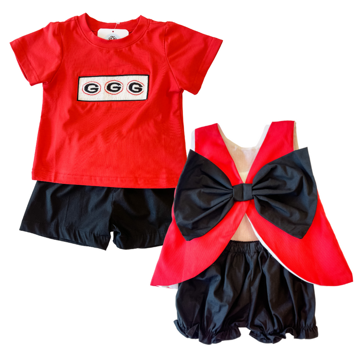 FINAL SALE RED GAME DAY SMOCKED SET