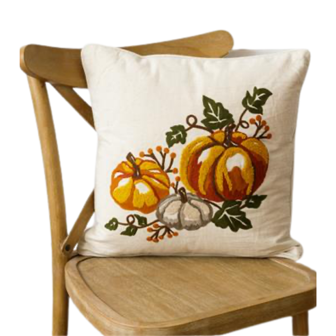 EMBROIDERED PUMPKIN PATCH PILLOW