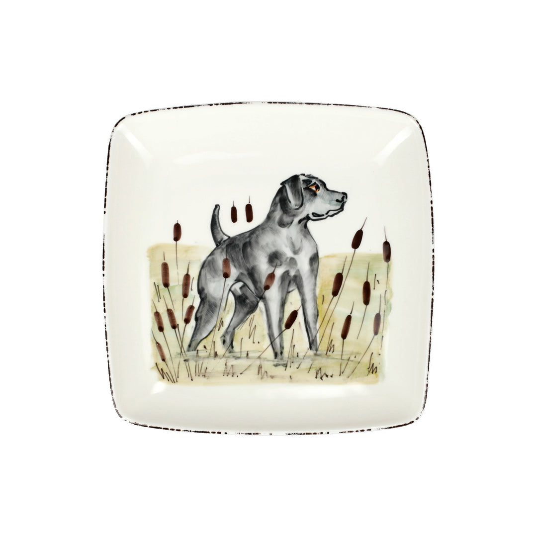 WILDLIFE BLACK HUNTING DOG SQUARE PLATTER