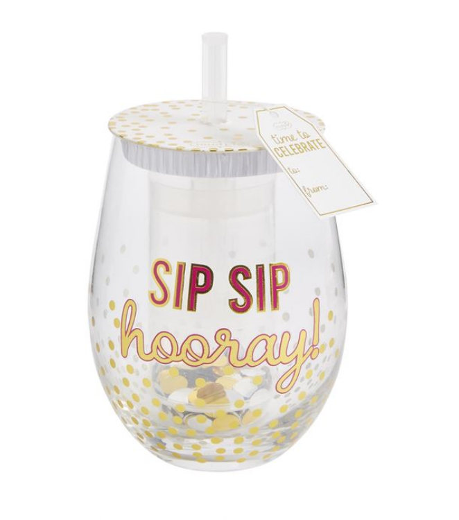 SIP SIP HOORAY CONFETTI WINE GLASS