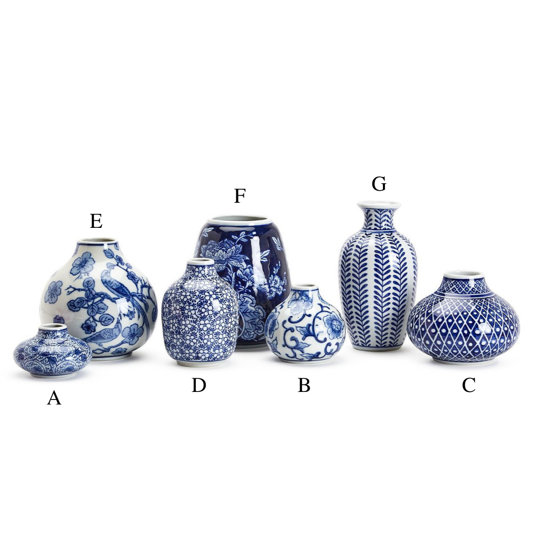 BLUE & WHITE HAND PAINTED VASES