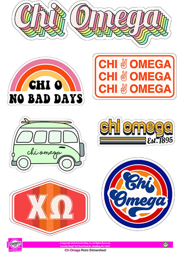 CHI OMEGA RETRO STICKER SHEET Walker Boutique