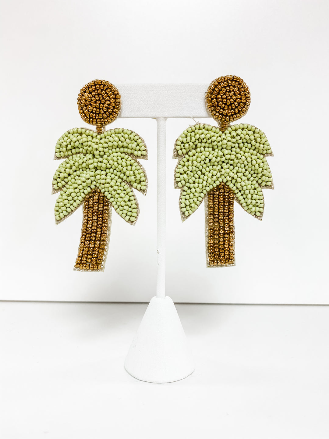 GREEN BEADED PALM TREE EARRINGS