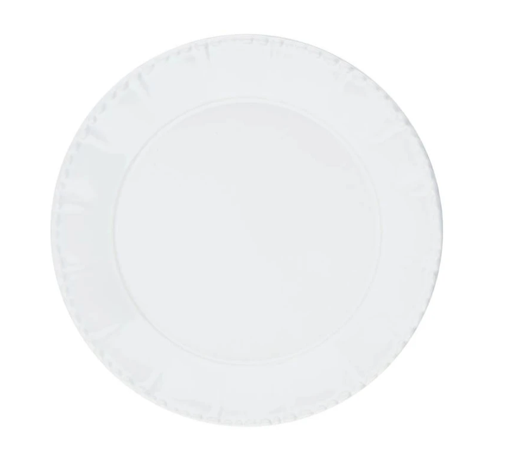 simple textured white salad plate on white background