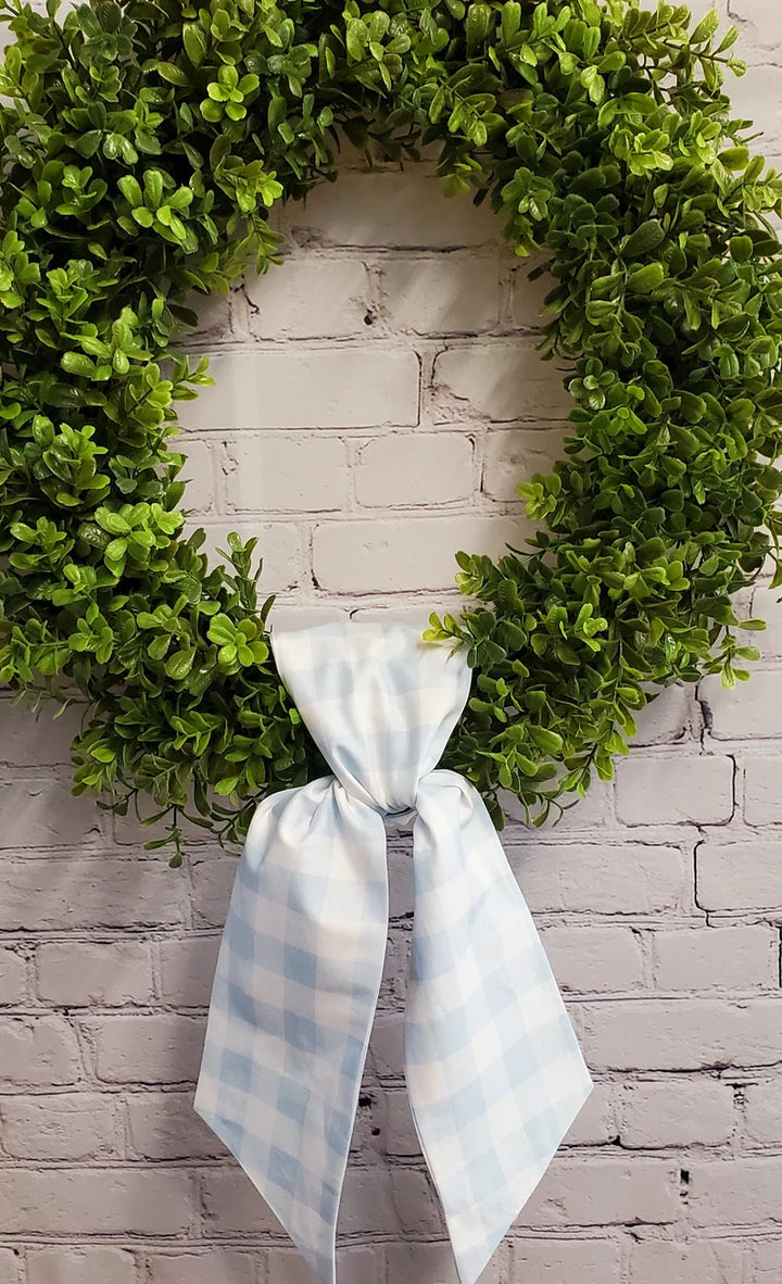 CUSTOM MONOGRAM LIGHT BLUE BUFFALO CHECK WREATH SASH